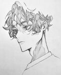  1boy 3_surugi adam&#039;s_apple commentary_request eyelashes grey_background greyscale haikyuu!! highres looking_ahead male_focus monochrome parted_lips sakusa_kiyoomi short_hair simple_background sketch solo wavy_hair 