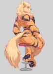 2025 4_toes ankle_tuft anthro anthrofied arcanine arm_tuft barazoku biceps big_butt big_feet biped black_markings black_nipples black_nose black_pawpads black_stripes blue_eyes butt cheek_tuft claws crossed_feet curling_toes deltoids digitigrade ears_back facial_tuft feet finger_claws fingers fluffy fluffy_mane fluffy_tail forearm_muscles fur furniture generation_1_pokemon grey_background hand_on_leg head_tuft hi_res inner_ear_fluff leg_tuft looking_at_viewer looking_back male mane markings multicolored_body multicolored_fur muscular muscular_anthro muscular_male neck_tuft negy nintendo nipples nude orange_body orange_fur pawpads paws pivoted_ears pokemon pokemon_(species) pokemorph pose seductive shaded simple_background sitting sitting_on_stool smile snout solo stool striped_body striped_fur striped_markings stripes tail tan_body tan_fur thick_thighs toe_claws toes triceps tuft white_claws wrist_tuft