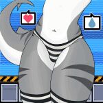 1:1 changed_(video_game) clothing digital_media_(artwork) femboy fish hi_res legwear male marine panties pattern_clothing pattern_legwear pattern_underwear pixel_(artwork) requiem_shark shark solo stockings striped_clothing striped_legwear striped_underwear stripes the_shark_(changed) thick_thighs tiger_shark tiger_shark_(changed) underwear waffelkins