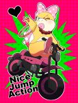  1girl blue_eyes high_heels jewelry lipstick makeup mario_(series) motor_vehicle motorcycle pink_lips pink_shoes riomario shoes smile wendy_o._koopa 