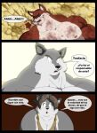 2017 anthro big_muscles blood blue_eyes bodily_fluids breasts brown_hair bruised_eye canid canine canis clothed clothing comic cracked_ground eyes_closed female fox fur gladiator grey_body grey_fur group hair hi_res kraso_(xxsparcoxx) male mammal multiple_scenes muscular muscular_anthro muscular_male open_mouth pecs red_body red_fox red_fur sofia_(xxsparcoxx) spanish_text speech_bubble teeth teofacio_larna text trio true_fox warrior white_body white_fur wolf wounded xxsparcoxx