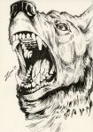 absurd_res ambiguous_form ambiguous_gender angry anthro black_and_white black_nose bodily_fluids bust_portrait canid canine canis close-up fangs feral front_view fur gaping_mouth greyscale headshot_portrait hi_res line_art lips male mammal monochrome mouth_shot mythological_canine mythological_creature mythology open_mouth palate pen_(artwork) portrait saliva sharp_teeth signature simple_background sketch snarling snout solo teeth tongue traditional_media_(artwork) white_background wolf zaverose