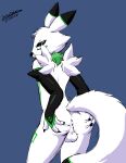 absurd_res annoyed anthro anus armwear armwear_only backsack balls bandai_namco black_armwear black_claws black_clothing black_nose black_sclera butt butt_grab claws clothing countershading digimon digimon_(species) dipstick_ears dipstick_tail ear_markings facial_markings femboy fur genitals green_body green_countershading green_eyes green_markings hand_on_butt head_markings head_tuft hi_res jakatoshi leg_markings looking_at_viewer looking_back looking_back_at_viewer male markings mostly_nude multicolored_ears neck_tuft perineum renamon solo spread_butt spreading syteline tail tail_markings thigh_markings tuft white_anus white_balls white_body white_butt white_fur