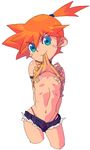  bandaid bandaids_on_nipples blush flat_chest kasumi_(pokemon) metata misty mouth_hold nintendo pasties pokemon simple_background 