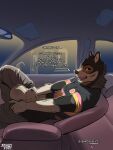 2023 3:4 absurd_res animal_genitalia anthro balls big_balls big_sheath black_sheath_slit bottomwear bottomwear_down canid canine canis car car_interior car_seat clothed clothing dialogue disbelief english_text fully_sheathed fur genitals hi_res huge_balls huge_sheath inside_car inside_vehicle jack_(skully) knock_app knock_incorporated looking_at_viewer male male_anthro mammal offscreen_character open_mouth pants pants_down partially_clothed public public_exposure removing_pants sheath sheath_slit shirt skully solo text topwear undressing vehicle wolf