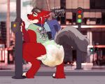  ageplay anthro backpack black_hair black_tail bulging_diaper canid canine canis clothed clothing crouching diaper diaper_bulge electronics english_text feces flax_(artist) fur green_clothing green_eyes green_shirt green_topwear hair headphones hypnosis hypnotic_eyes infantilism male mammal mind_control multicolored_body multicolored_fur open_mouth outside pantsless pooping public_pooping push pushing red_body red_fur roleplay shirt soiled_diaper soiling soiling_diaper solo squatting_pose street tail text tongue tongue_out topwear trance two_tone_body two_tone_fur unclean_diaper used_diaper using_diaper white_body white_fur wolf 