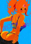  1girl adventure_time ass bikini black_eyes breasts colored_skin flame_princess frown highres looking_at_viewer looking_back medium_breasts official_alternate_hairstyle orange_skin pants parted_bangs ponytail short_hair sidelocks solo swimsuit yjwa_sp61 
