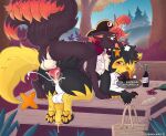 absurd_res alcohol anal animal_genitalia animal_penis anus beverage bread canid canine canine_genitalia canine_penis duo dusk_lycanroc english_text felid feline feral food forest generation_1_pokemon generation_4_pokemon generation_7_pokemon genitals hi_res hybrid knot luxray lycanroc male male/male mammal ninetales nintendo penis picnic plant pokemon pokemon_(species) text tree vikhuskffee wine