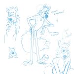 black_nose blush canid canine canis chest_tuft chip_the_wolf cookie_crisp guide_lines looking_at_viewer looking_down male mammal nude one_eye_closed open_mouth p_rindustries simple_background sketch sketch_page smile solo standing tail tail_motion tailwag tapping_foot tongue toony tuft white_background wink wolf
