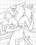  balls bathroom beowulf_bitter(artist) erection male penis reji sergal shower tentacles tongue tongue_out wings 