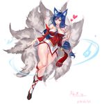  ahri animal_ears artist_name bare_shoulders black_hair breasts character_name cleavage covered_navel detached_sleeves facial_mark fox_ears fox_tail full_body heart heart-shaped_pupils highres hikarusorano korean_clothes large_breasts league_of_legends lips long_hair multiple_tails panties slit_pupils solo symbol-shaped_pupils tail underwear whisker_markings yellow_eyes 
