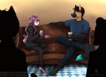  2017 anthro bear beverage canine clothing coffee dog female german_shepherd hoodie interior juno keisha_makainn male male/female mammal martin_(qckslvrslash) panda paws piercing shadow sofa 