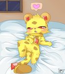  &lt;3 bed bedroom_eyes blush brown_fur brown_spots cheetah claws feline feral fur gem half-closed_eyes inside jasper_(jewelpet) jewelpet jewelry kinshiro_kemo lying male mammal night red_eyes sanrio seductive signature solo spots spotted_fur window yellow_fur 