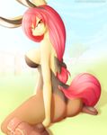  2017 absurd_res aged_up amber_eyes anthro anthrofied apple_bloom_(mlp) boots breasts butt clothed clothing earth_pony equine female footwear friendship_is_magic hair hair_bow hair_ribbon hi_res horse long_hair looking_at_viewer mammal my_little_pony pony red_hair ribbons side_boob silverfox057 solo 