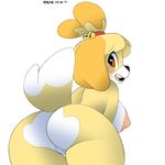  2017 animal_crossing anthro areola big_breasts blush breasts butt canine dog erect_nipples female fur hair isabelle_(animal_crossing) looking_at_viewer mammal nintendo nipples nude open_mouth pussy simple_background smile solo tongue video_games white_fur xylas yellow_fur 