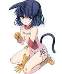  animal_ears bikini black_hair blue_eyes boots breasts cat_ears cat_tail collar flat_chest gloves highres looking_at_viewer masao original red_collar seiza short_hair sitting small_breasts solo swimsuit tail white_bikini yellow_gloves 