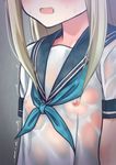  :o blonde_hair blue_neckwear blue_sailor_collar breasts close-up long_hair neckerchief nipples open_mouth original out_of_frame ryunnu sailor_collar school_uniform serafuku shirt small_breasts solo sweat trembling wet wet_clothes wet_shirt 