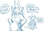  animated anthro basitin belly bottomless bouncing bouncing_belly bouncing_breasts breasts clothed clothing dialogue duo ears_back english_text feline female flora_(twokinds) fur insane keidran keith_keiser laugh male mammal monochrome open_mouth pregnant simple_background sketch smile striped_fur stripes text tiger tom_fischbach twokinds white_background 