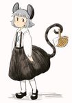  :/ alternate_costume animal_ears arms_at_sides basket black_footwear black_skirt blush buttons chii-kun_(seedyoulater) closed_mouth collared_shirt expressionless eyebrows_visible_through_hair full_body grey_hair holding holding_basket jewelry long_skirt long_sleeves looking_away looking_to_the_side mary_janes mouse_ears mouse_tail nazrin necklace nose_blush pantyhose pendant pink_background puffy_sleeves red_eyes shadow shirt shoes short_hair simple_background skirt solo standing suspender_skirt suspenders tail tail_hold tareme touhou white_legwear white_shirt wing_collar 