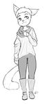  2017 alec8ter anthro black_and_white blush cassidy_(alec8ter) cat clothed clothing feline inner_ear_fluff male mammal monochrome signature simple_background solo standing white_background 