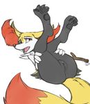  2017 anus braixen butt canine evilymasterful female fox fur mammal nintendo nude open_mouth pok&eacute;mon pussy pussy_juice simple_background solo tongue video_games 