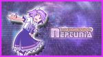  crossover dress ehz02 hair_ornament hairclip jacket kamen_rider kamen_rider_ex-aid_(series) neptune_(choujigen_game_neptune) neptune_(series) parody purple_dress purple_eyes purple_hair smile title_screen white_jacket 