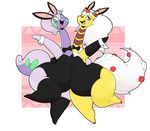  amelia_(xingscourge) ampharos anthro anthrofied armwear bow_tie bunny_costume clothed clothing costume digital_media_(artwork) duo easter female female/female fur goodra green_eyes hair holidays horn huge_hips kiwi_(potoobrigham) legwear long_hair looking_at_viewer mega_ampharos mega_evolution nintendo one_eye_closed open_mouth overweight pok&eacute;mon pose potoobrigham simple_background slightly_chubby smile standing tongue video_games white_fur wide_hips wink xingscourge 