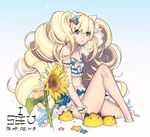  animal_ears arm_garter bad_id bad_pixiv_id bikini blonde_hair breasts cat_ears character_name cleavage creature dated drill_hair flower from_side fungus_(vocaloid) honey_bee_(bancoth) light_smile long_hair looking_at_viewer navel revision seeu sitting small_breasts sunflower swimsuit very_long_hair vocaloid 