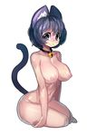 absurdres animal_ears bell bell_collar black_eyes black_hair breasts cat_ears cat_tail collar fengmo highres hips large_breasts looking_at_viewer nipples nude original short_hair simple_background smile solo tail thighs white_background 
