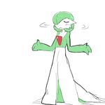  2017 blush eyes_closed gardevoir nintendo nishikunsp pok&eacute;mon pseudo_clothing reaction_image shaking_head shrug simple_background solo standing video_games white_background 