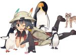  animal animalization backpack bag bird black_gloves black_hair emperor_penguin emperor_penguin_(kemono_friends) gentoo_penguin gentoo_penguin_(kemono_friends) gloves hair_between_eyes hat hat_feather helmet humboldt_penguin humboldt_penguin_(kemono_friends) kab00m_chuck kaban_(kemono_friends) kemono_friends margay margay_(kemono_friends) one_eye_closed open_mouth penguin penguins_performance_project_(kemono_friends) pith_helmet red_shirt rockhopper_penguin rockhopper_penguin_(kemono_friends) royal_penguin royal_penguin_(kemono_friends) shirt short_hair shorts smile wavy_hair white_background 