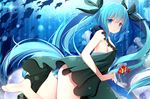  :o absurdres animal aqua_eyes aqua_hair ass backless_outfit barefoot breasts detached_sleeves feet from_behind hatsune_miku highres jyt long_hair looking_at_viewer panties parted_lips shinkai_shoujo_(vocaloid) sideboob small_breasts soles solo striped striped_panties thighs toes twintails underwater underwear very_long_hair vocaloid 