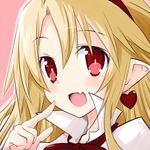  blonde_hair close-up disgaea flonne flonne_(fallen_angel) iwasi-r long_hair pointy_ears red_eyes ribbon smile solo 