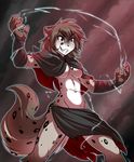  anthro canine cape clothing feline female front_view fur grey_fur grin hybrid kathrin_(twokinds) keidran magic magic_user mammal multicolored_fur red_eyes skirt smile solo spots spotted_fur tom_fischbach twokinds webcomic white_fur 