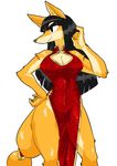  anthro breasts canine claws cleavage clothed clothing digital_media_(artwork) dress female fox fur hair kazuhiro long_hair mammal simple_background smile solo standing white_background 