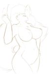 anthro big_breasts breasts canine female fox looking_at_viewer mammal mature_female nude red_theme sketch smile solo starfighter 
