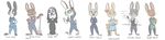  2017 anthro baby clothed clothing crossed_arms cub disney ear_bow english_text fan_character female flower group habit hand_on_hip jumpsuit lagomorph looking_at_viewer mammal nun overalls pitchfork plant rabbit scrubs simple_background stethoscope text tggeko white_background young zootopia 