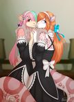  2017 accelo accelo_(character) anthro blush clothed clothing crossdressing duo feline fur hair hideaki_(character) leopard maid_costume maid_uniform male mammal orange_hair pink_fur pink_hair snow_leopard uniform 