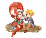  1girl blonde_hair blue_eyes blush commentary fish_girl gem healing jewelry link mipha oie13 pointy_ears sad scratches sitting the_legend_of_zelda the_legend_of_zelda:_breath_of_the_wild yellow_eyes younger zora 