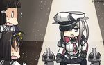  3girls akizuki_(kantai_collection) armband black_gloves brown_hair capelet celtic_knot cherry_blossoms chou-10cm-hou-chan commentary dated flying_sweatdrops gloves graf_zeppelin_(kantai_collection) hachimaki hamu_koutarou hat headband highres iron_cross kantai_collection long_hair multiple_girls myoukou_(kantai_collection) necktie pantyhose peaked_cap school_uniform serafuku solid_oval_eyes sunglasses sweatdrop 