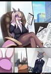  1boy 1girl artist_request blonde_hair brown_eyes cat draron furry glasses office_lady patreon_logo purple_eyes 