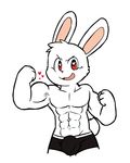  &lt;3 &lt;3_eyes 2017 4_fingers abs biceps big_head big_muscles black_nose boxer_briefs bulge clothing digital_media_(artwork) fist flexing front_view fur happy lagomorph looking_at_viewer male mammal muscular oob open_mouth open_smile pecs rabbit rabbit_tail red_eyes simple_background smile solo standing underwear vein white_background white_fur 