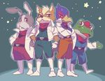  amphibian anthro avian bird canine falco_lombardi fox fox_mccloud frog group lagomorph male mammal nintendo peppy_hare rabbit sirareyubi slippy_toad star_fox video_games 