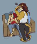  animated anthro drunk father feline lion male mammal parent puddlepup sofa son urine wet_clothing wetting 