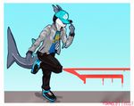  anthro cephei_grant clothed clothing fashion fish footwear formula9 fur hat jacket male marine shark shoes simple_background solo 