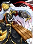  altair_(re:creators) azure_luna hat military military_uniform re:creators red_eyes saber_(weapon) shako_cap sword uniform weapon white_hair 