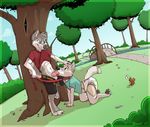  anthro being_watched canine collar diaper dracky draugr_(character) duo fellatio leash male male/male mammal oral outside penis public rodent sex squirrel wolf 