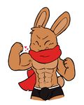  &lt;3 abs biceps big_head big_muscles black_nose boxer_briefs brown_fur bulge clothing digital_media_(artwork) eyes_closed fist flexing front_view fur happy lagomorph male mammal muscular oob open_mouth open_smile pecs rabbit rabbit_tail scarf simple_background smile solo underwear vein white_background 