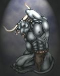  abs bovine cattle clothing facial_piercing loincloth male mammal minotaur mucle nose_piercing nose_ring piercing rog_minotaur solo 