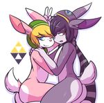  anthro blue_eyes blush butt crackers fur hair hands_on_shoulders hat humanoid hylian lagomorph link link_(rabbit_form) looking_at_viewer male male/male mammal nintendo one_eye_closed open_mouth rabbit ravio ravio_(rabbit_form) red_eyes scarf simple_background the_legend_of_zelda triforce v_sign video_games 